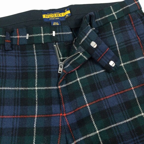 Ralph Lauren Rugby Plaid Wool Dress Pants Mens 34x29 Flat Front Preppy Tartan - Picture 8 of 14